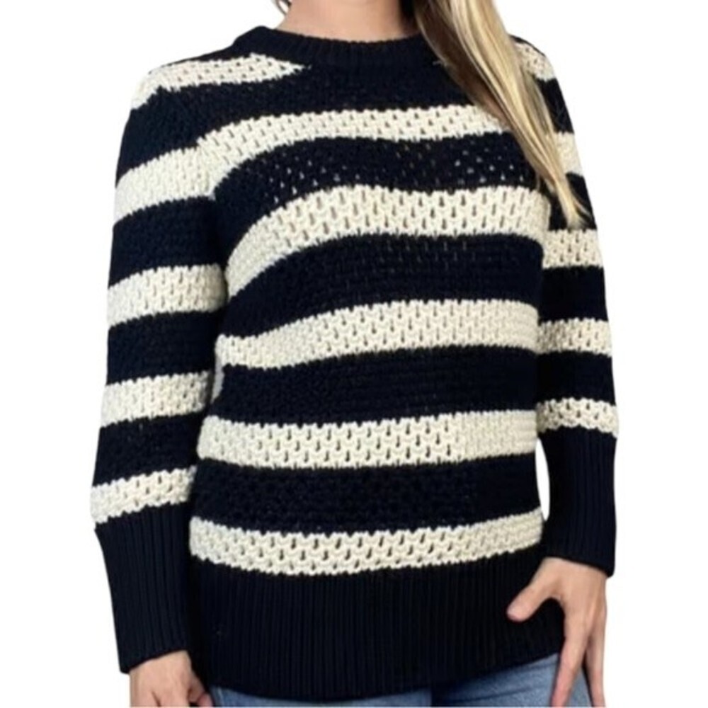 Frame sweater women's Sz L stripe open knit crew neck MSRP $425